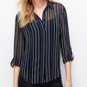 NEW Ann Taylor Sheer Striped XXL Navy/Multi Blouse